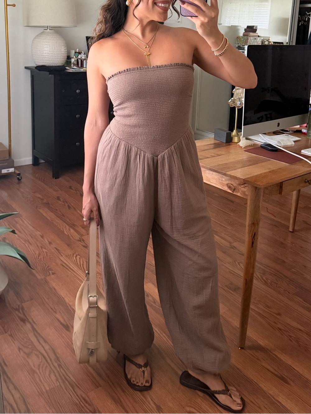 Abercrombie Smocked Strapless Jumpsuit